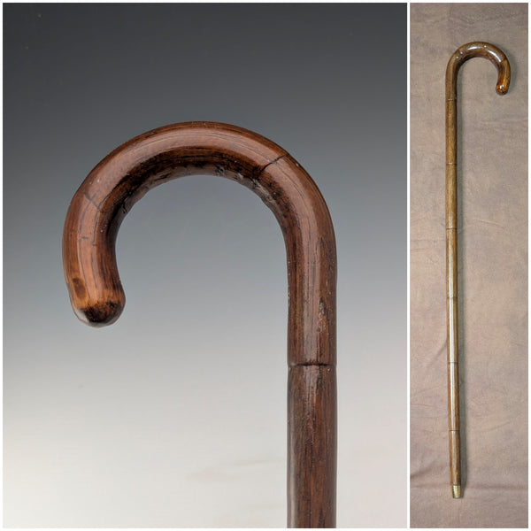 英国アンティーク 紳士用 ブラウンシャフト 曲がりハンドル ステッキ 杖 78cm