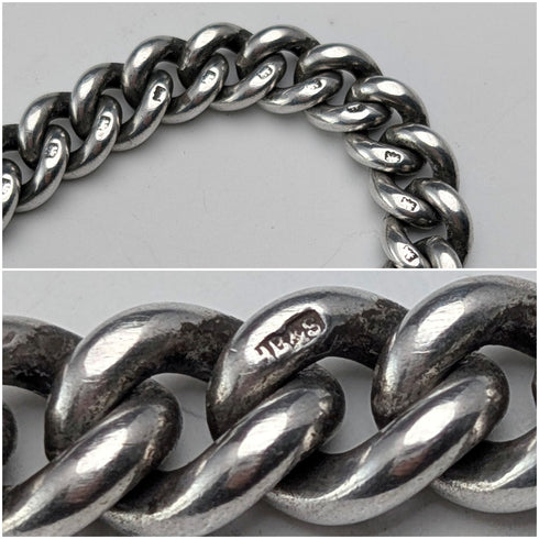 1922年頃 英国アンティーク 純銀製アルバートチェーン 60g 準銀メダルフォブ