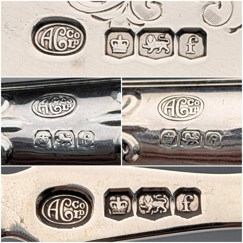 1923年 英国アンティーク 総純銀製 フィッシュカトラリーセット 6ペア 計653g 木箱入り Alexander Clarke