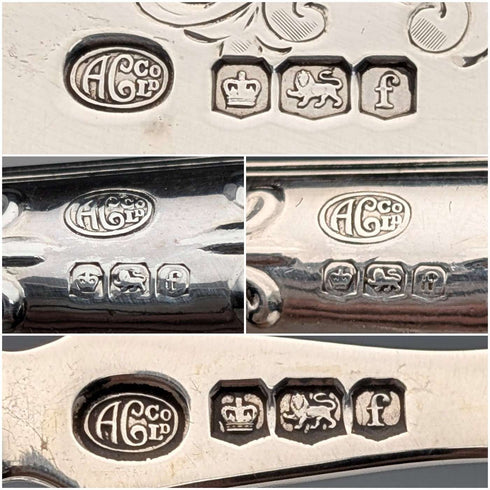 1923年 英国アンティーク 総純銀製 フィッシュカトラリーセット 6ペア 計653g 木箱入り Alexander Clarke