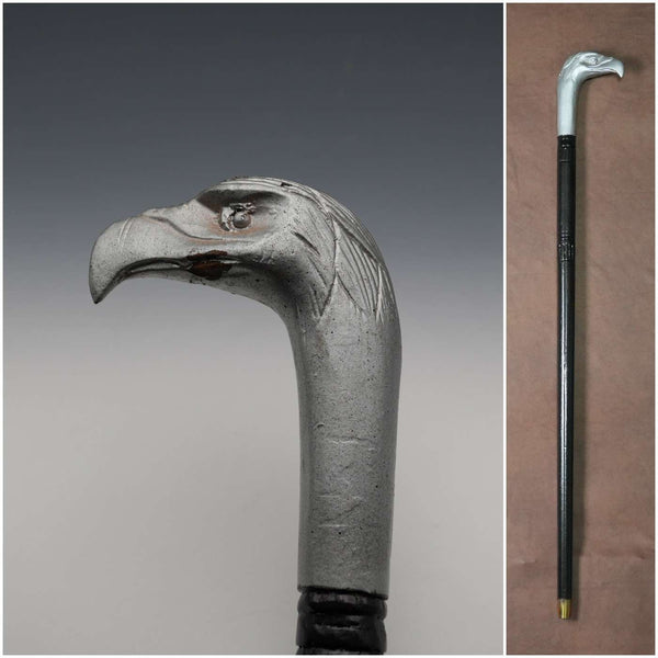 Bastón vintage con mango de cabeza de águila y eje negro, 86 cm
