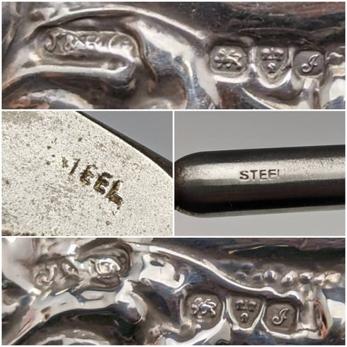 1909年 英国アンティーク 純銀ハンドル シューホーン ボタンフックセット ケース入 J and R Griffin