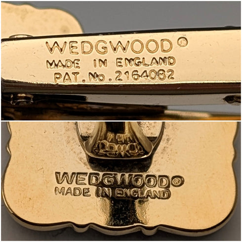 British Wedgwood cufflinks and tie clip with blue jasper sailing ship square cameo and gold-colored base case