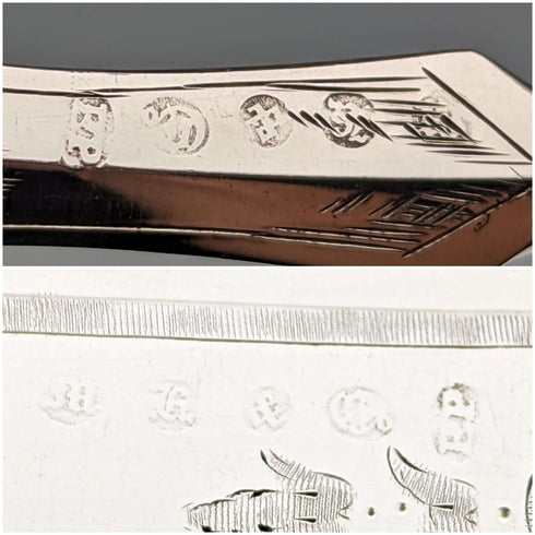 Juego de 5 pares de cubiertos para fruta de la época victoriana (c. 1870), con mangos de nácar tallado, en su caja de madera original, por Martin Hall.