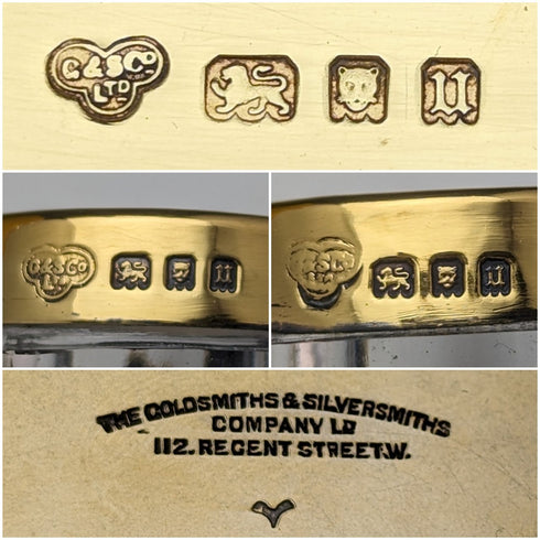 1935年 英國復古 純銀鍍金 筆座&墨水瓶組合 Goldsmiths & Silversmiths