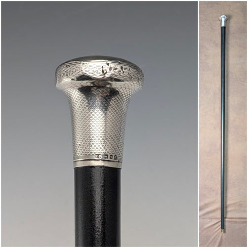 1920年英國古董黑軸純銀圓柄手杖88公分Ebenezer Newman