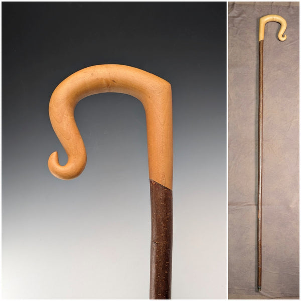 復古大型彎柄榛木杖身牧羊杖,132厘米