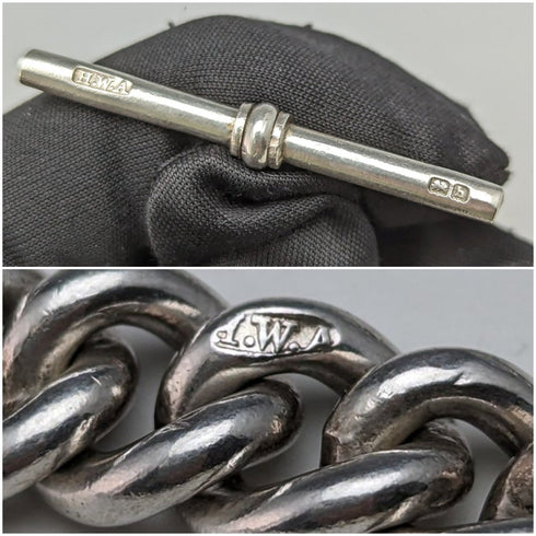 1907 年左右英國古董純銀阿爾伯特鏈 50 克烏鴉和碗飾扣