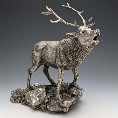 純銀雕塑超大雄鹿對象 900 克高 20 厘米英國鄉村藝術家