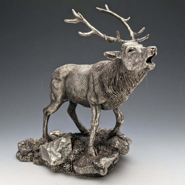 純銀雕塑超大雄鹿對象 900 克高 20 厘米英國鄉村藝術家