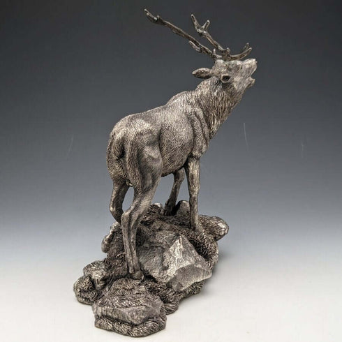 純銀雕塑超大雄鹿對象 900 克高 20 厘米英國鄉村藝術家