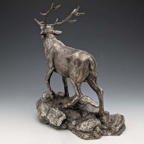 純銀雕塑超大雄鹿對象 900 克高 20 厘米英國鄉村藝術家