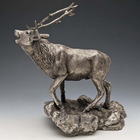 純銀雕塑超大雄鹿對象 900 克高 20 厘米英國鄉村藝術家