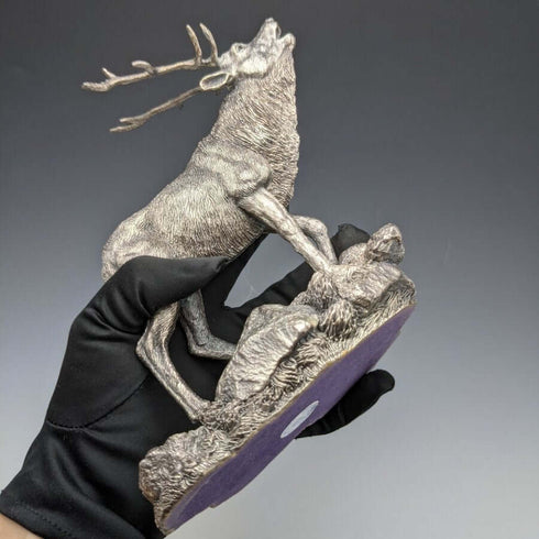 純銀雕塑超大雄鹿對象 900 克高 20 厘米英國鄉村藝術家