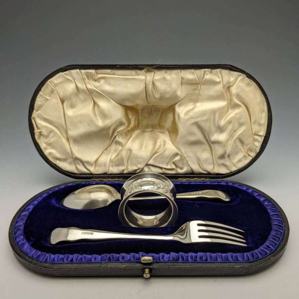 British Antique Silver Plated Crisling Cutlery Set in Case WILLIAM ADAMS