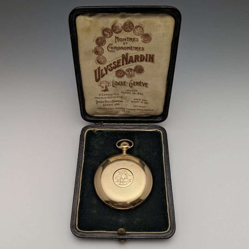 1910년경 앤티크, 작동 양호, 율리스 나르당 회중시계, K18 금 무구 헌터 케이스, 직경 54mm, 121g