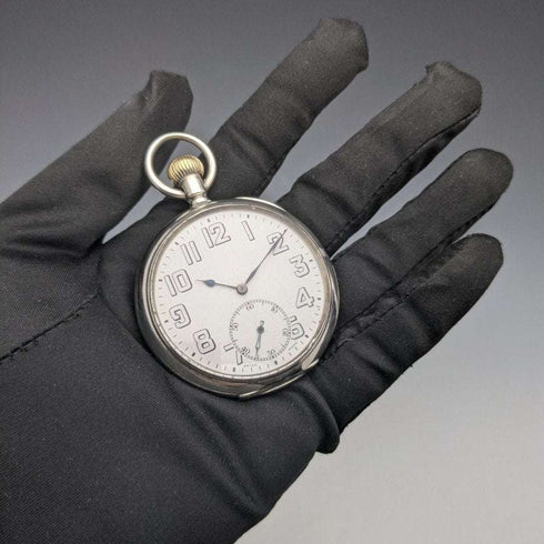 1918年 古董 运行正常 芝柏(Zenith)纯银表壳 军表风格 怀表