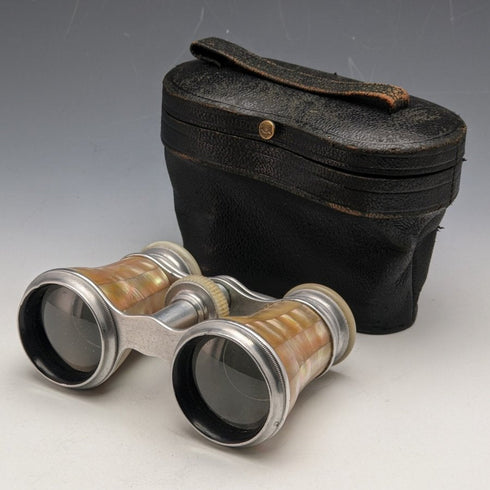 German vintage mother of pearl decoration opera glasses binoculars original case