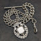 Cadena Albert de plata de ley (925) antigua inglesa, c. 1900, 56 g, con dije emblema de plata de ley