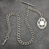Cadena Albert de plata de ley (925) antigua inglesa, c. 1900, 56 g, con dije emblema de plata de ley