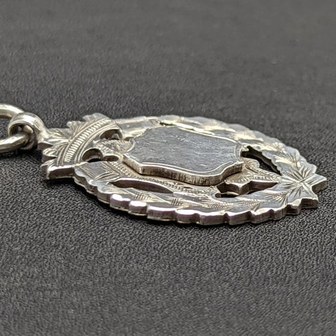 Around 1900 British Antique Pure Silver (925 Silver) Albert Chain 56g Pure Silver Emblem Fob