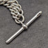 Cadena Albert de plata de ley (925) antigua inglesa, c. 1900, 56 g, con dije emblema de plata de ley