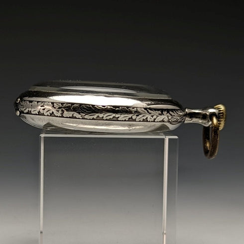 古董瑞士 PRIVILEGE 保齡球雕刻銀色側懷錶,工作狀況良好