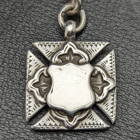Around 1900 British Antique Pure Silver (925 Silver) Albert Chain Extra Thick 73g Pure Silver Double Sided Fob