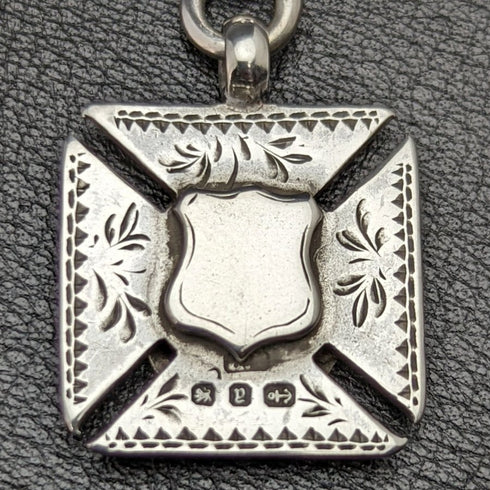 Around 1900 British Antique Pure Silver (925 Silver) Albert Chain Extra Thick 73g Pure Silver Double Sided Fob