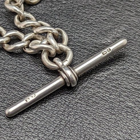 Around 1900 British Antique Pure Silver (925 Silver) Albert Chain Extra Thick 73g Pure Silver Double Sided Fob