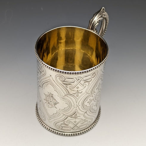 1864 British Antique Pure Silver (925 Silver) Mug Cup 154g Robert Harper