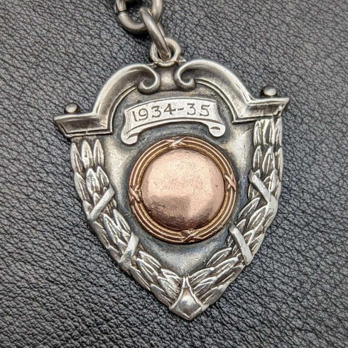 1920 年左右英國古董純銀(925 銀)雙阿爾伯特鏈 52 克純銀徽章 Fob