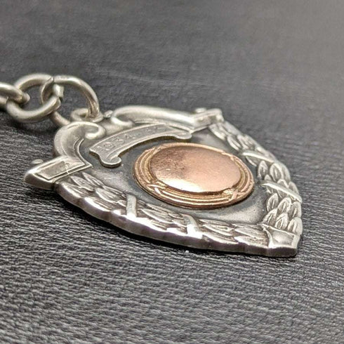 1920 年左右英國古董純銀(925 銀)雙阿爾伯特鏈 52 克純銀徽章 Fob