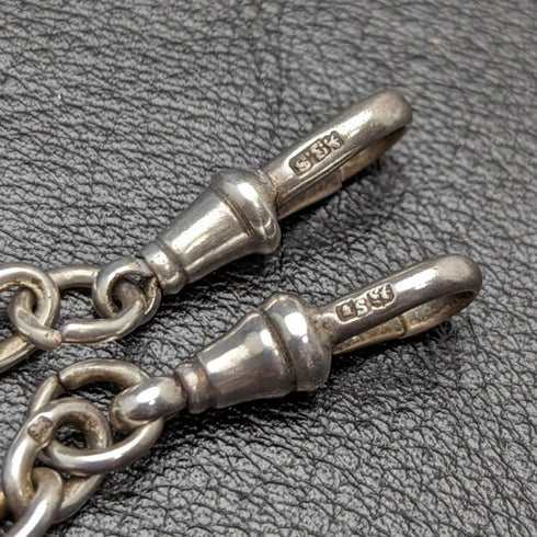 1920 年左右英國古董純銀(925 銀)雙阿爾伯特鏈 52 克純銀徽章 Fob