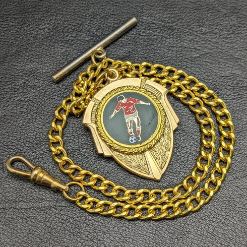 UK Gold Plated Albert Chain 43g Soccer Medal Fob
