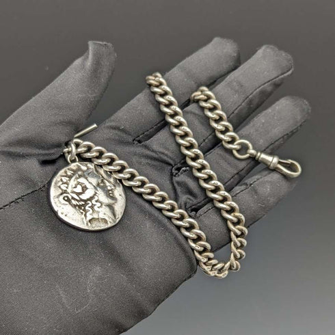 1900 年左右英國古董純銀(925 銀)Albert Chain 62 克羅馬銀 Fob
