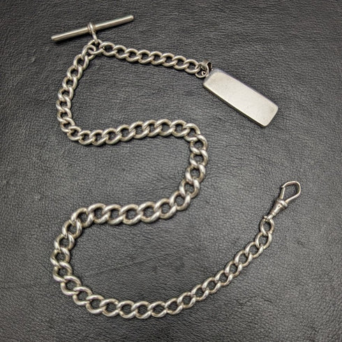 1900年頃 英国アンティーク 純銀(925シルバー)極太アルバートチェーン 75g 純銀インゴットフォブ