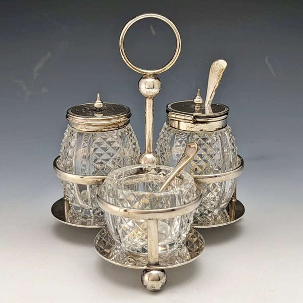 约1902年 英国古董 纯银及切割玻璃调味品套装 366克 ELKINGTON & Co