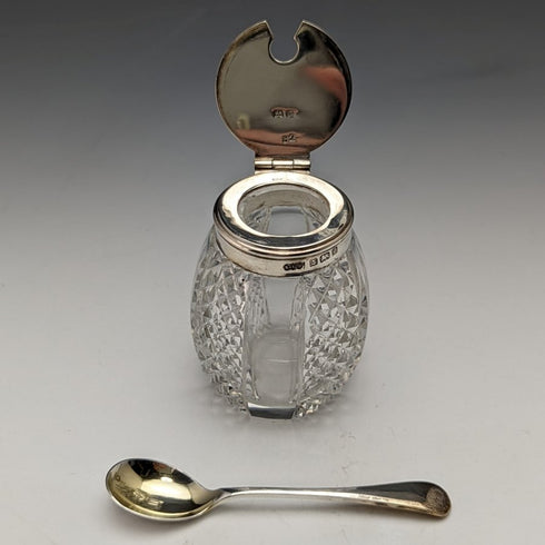 1902 年左右英國古董純銀和切割玻璃調味料套裝 366 克 ELKINGTON & Co