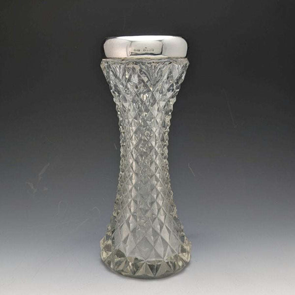 1901年 英国古董 纯银装饰切工玻璃花瓶 598g GE Walton & Co