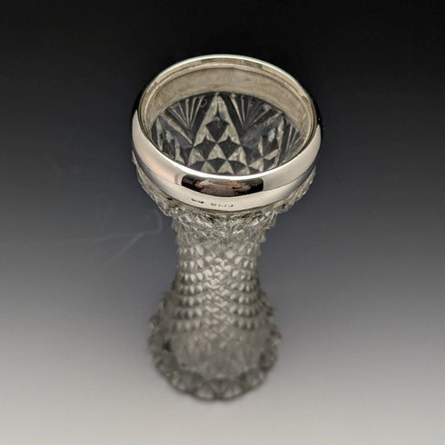 1901年 英国アンティーク 純銀装飾 カットグラス 花瓶 598g GE Walton & Co