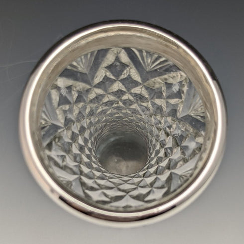 1901年 英国アンティーク 純銀装飾 カットグラス 花瓶 598g GE Walton & Co