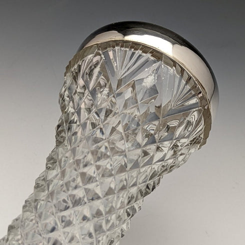 1901年 英国アンティーク 純銀装飾 カットグラス 花瓶 598g GE Walton & Co