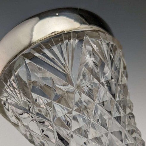 1901年 英国古董 纯银装饰切工玻璃花瓶 598g GE Walton & Co