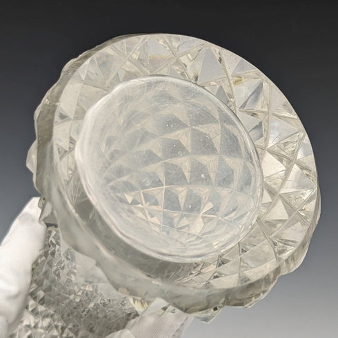 1901年 英国古董 纯银装饰切工玻璃花瓶 598g GE Walton & Co
