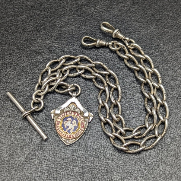 1899 年英國古董純銀(925 銀)雙阿爾伯特鏈 57 克獎章錶鍊