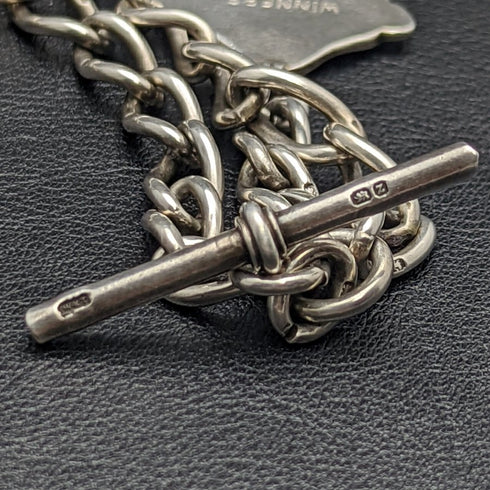 1899年頃 英国アンティーク 純銀(925シルバー)ダブルアルバートチェーン 57g メダルフォブ