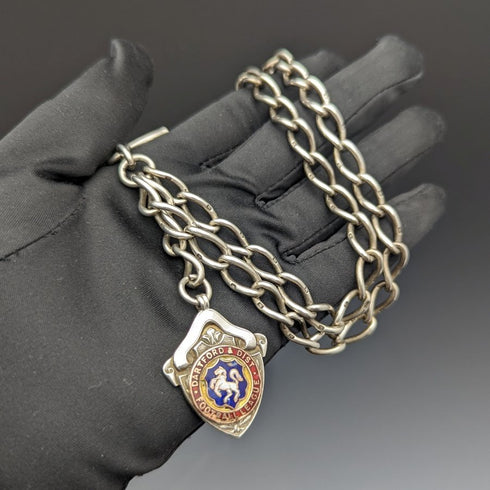 1899年頃 英国アンティーク 純銀(925シルバー)ダブルアルバートチェーン 57g メダルフォブ