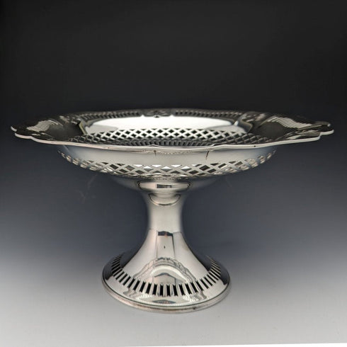 1938 British Vintage Pure Silver (925 Silver) Fruit Bowl Compote Diameter 26cm 470g Joseph Gloster Ltd