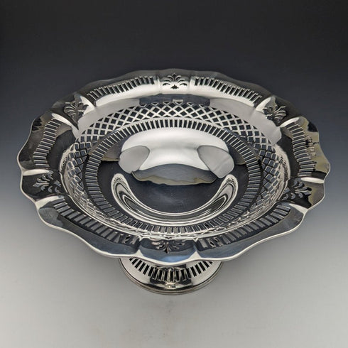 1938 British Vintage Pure Silver (925 Silver) Fruit Bowl Compote Diameter 26cm 470g Joseph Gloster Ltd